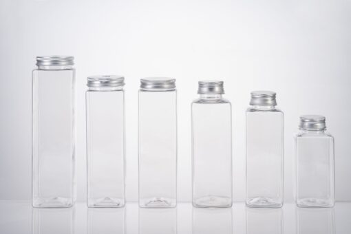 3 Plastic Square Beverage Bottles