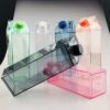 New Design BPA Free 500ml 1000ml Plastic Clear Transparent Acrylic Square Milk Box Carton Shaped Water Bottle With Cap