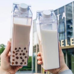 New Design BPA Free 500ml 1000ml Plastic Clear Transparent Acrylic Square Milk Box Carton Shaped Water Bottle With Cap