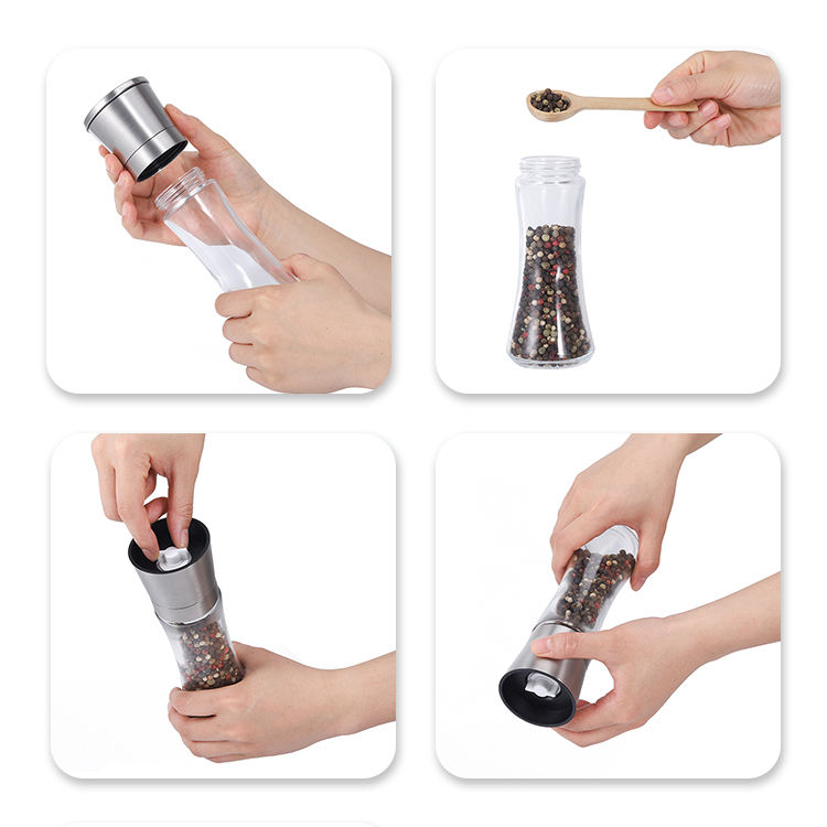 MAYSURE Kitchen Ware High Quality 304 Stainless Steel 180ml Eco-Friendly Glass Jar Salt Pepper Mill Grinder Spice Container - Image 3