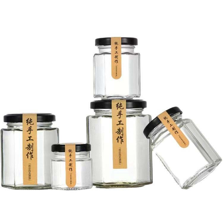 MAYSURE Food Grade Multiple Capacity Round and Hexagonal Honey Glass Bottles